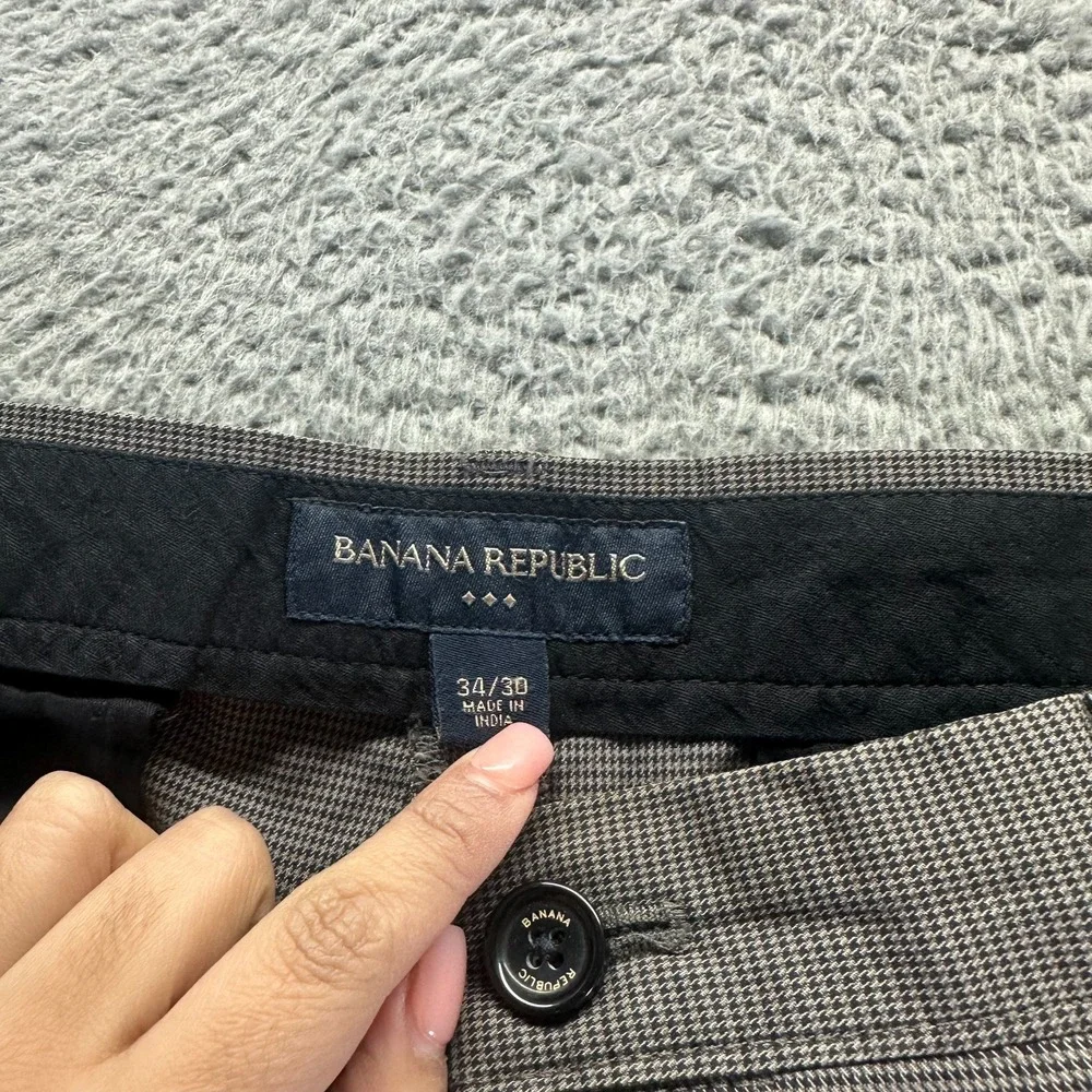 Banana‎ Republic Pant Mens 34x30 Brown Houndstooth Dress Formal Business Career